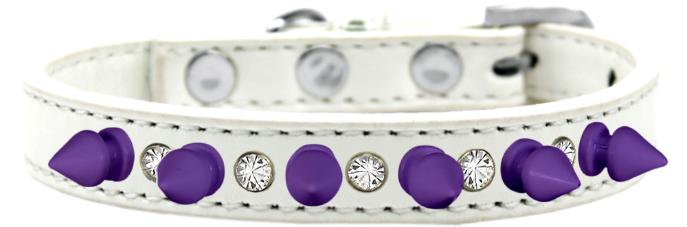 Crystal and Purple Spikes Dog Collar White Size 16